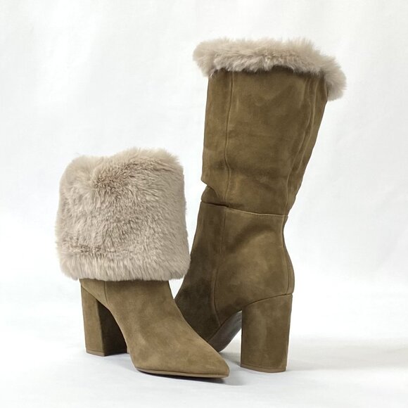 New Nine West Chrissa Dark Natural Suede Fur Cuffed Boot 8 & 10 - Picture 1 of 13